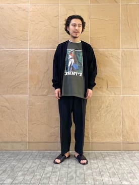 「BEAUTY&YOUTH UNITED ARROWS（ビューティーアンドユースユナイテッドアローズ）のBY ガスコットン Vカーディガン（カーディガン/ボレロ、ブラック系）」を使った、Ryota Yamotoさん（メンズ・170cm）の春コーディネート