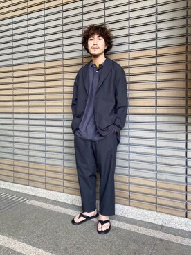 「ISLAND SLIPPER（アイランドスリッパ）の＜ISLAND SLIPPER＞ LEATHER SANDAL/サンダル¨（サンダル、ブラック系）」を使った、Ryota Yamotoさん（メンズ・170cm）の春コーディネート