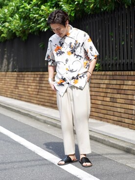 「BEAUTY&YOUTH UNITED ARROWS（ビューティーアンドユースユナイテッドアローズ）のBY ワンストラップ サンダル（サンダル、その他）」を使った、Ryota Yamotoさん（メンズ・170cm）の夏コーディネート