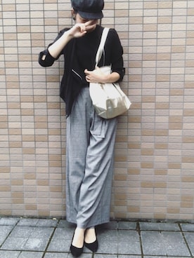 「グレンチェック」｜「アイテム（ノーカラージャケット）」を使った、mayさん（レディース・168cm）の秋コーディネート