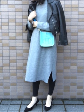 「水色」｜「アイテム（ライダースジャケット）」を使った、mayさん（レディース・168cm）の春コーディネート