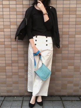 「水色」｜「アイテム（ノーカラージャケット）」を使った、mayさん（レディース・168cm）の春コーディネート
