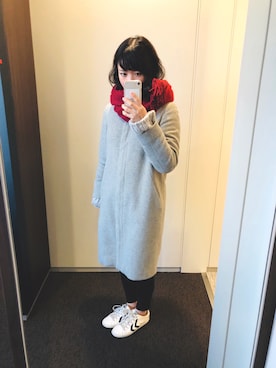 「赤マフラー」｜monさん（レディース・155cm）の冬コーディネート