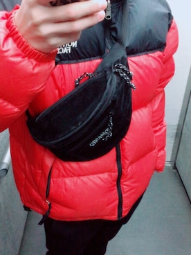 THE NORTH FACEのダウンベスト（レッド系）を使った人気