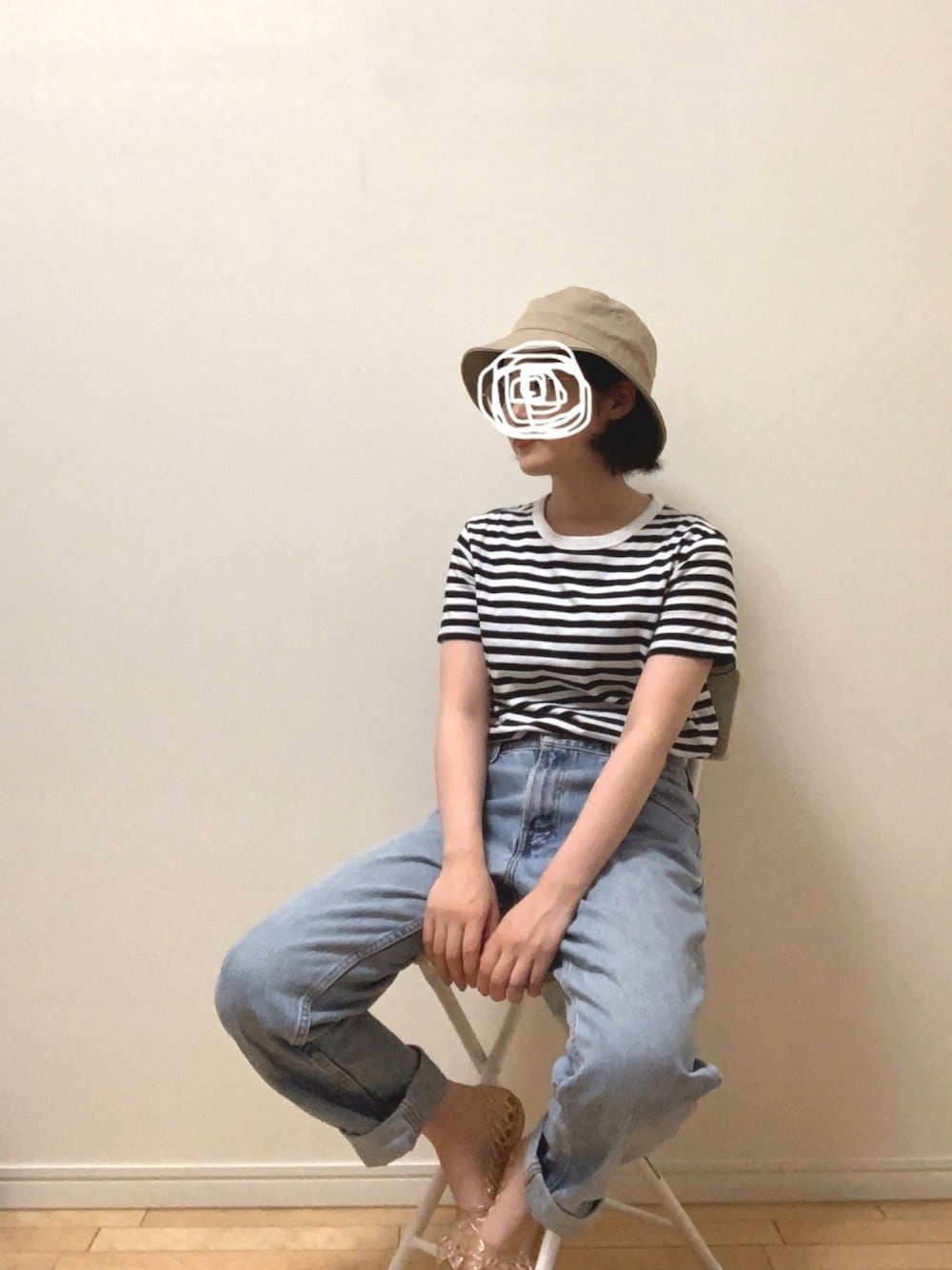 「カジュアルコーデ、GUコーデ、シンプルコーデ、カジュアル、夏コーデ、ゆるコーデ、3coins、ボーダートップス、ボーダー、デニム」｜「GUのアイテム（Tシャツ/カットソー、ブラック系）」を使った、wear_ufさん（レディース・153cm）の夏コーディネートの1枚目の写真