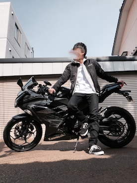 「EDWIN」｜「アイテム（ライダースジャケット）」を使った、RYO_RIDER_STYLEさん（メンズ・165cm）の春コーディネート