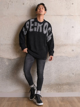 「#Re:room（リルーム）のラインペイントストレッチスキニーデニムパンツ（デニムパンツ）」を使った、keigoyamazakiさん（メンズ・172cm）の冬コーディネート