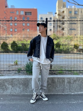 「スエット」｜「アイテム（デニムジャケット）」を使った、keigoyamazakiさん（メンズ・172cm）の冬コーディネート