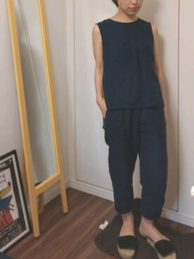 「FRAMeWORK（フレームワーク）のアイテム（タンクトップ、ブルー系）」を使った、seetamiuさん（レディース・158cm）の夏コーディネート