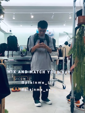 「meanswhile（ミーンズワイル）のアイテム（バックパック/リュック）」を使った、frankさん（メンズ・168cm）の秋コーディネート