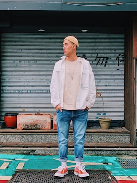 「plain-me（プレインミー）のアイテム」を使った、AshWangさん（メンズ・176cm）の春コーディネート