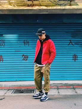 「plain-me（プレインミー）のアイテム（ナイロンジャケット）」を使った、AshWangさん（メンズ・176cm）の冬コーディネート