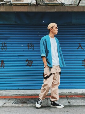 「plain-me（プレインミー）のアイテム（Tシャツ/カットソー）」を使った、AshWangさん（メンズ・176cm）の春コーディネート