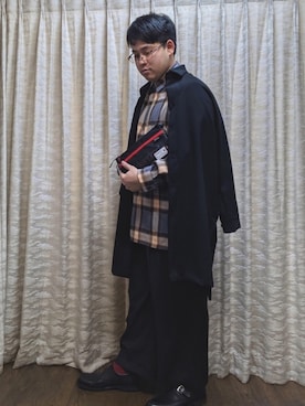 「Lui's（ルイス）のアイテム（ステンカラーコート）」を使った、KOGA IKEDAさん（メンズ・176cm）の冬コーディネート