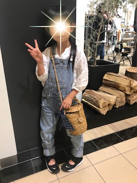 「アイテム（かごバッグ）」を使った、まめこんさん（キッズ・110cm）の春コーディネート