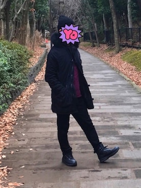 「ワインレッド」｜「アイテム（モッズコート）」を使った、HiYoさん（メンズ・175cm）の冬コーディネート