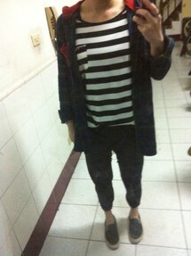 no brand | 黑色格紋休閒長褲(チノパンツ)