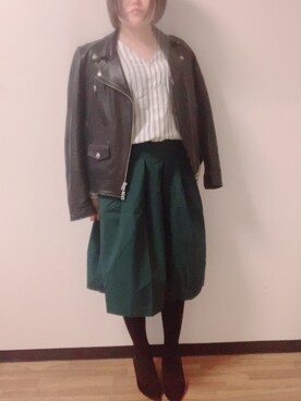「URBAN RESEARCH（アーバンリサーチ）のアイテム（ライダースジャケット）」を使った、Misaさん（レディース・150cm）の春コーディネート