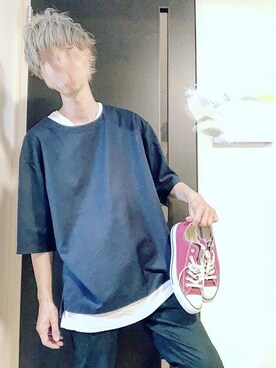 「H&M（エイチ・アンド・エム）のアイテム（タンクトップ、ホワイト系）」を使った、ぺぃさん（メンズ・175cm）の夏コーディネート