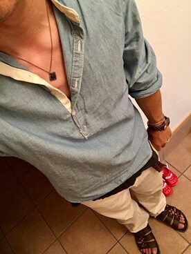 「Abercrombie&Fitch（アバークロンビーアンドフィッチ）のアイテム（チノパンツ）」を使った、ふる〜いの着るヤツ。さん（メンズ・173cm）の夏コーディネート