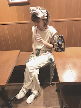 「ベージュパンツ」｜「アイテム（その他アウター）」を使った、star.maammiyさん（レディース・155cm）の夏コーディネート