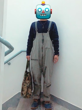 「アイテム（レインシューズ、ブルー系）」を使った、pakさん（メンズ・170cm）の春コーディネート