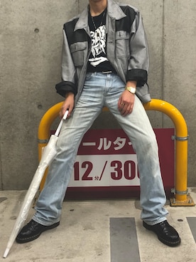 「アイテム（デニムジャケット、シルバー系）」を使った、®︎yota.さん（メンズ・177cm）の秋コーディネート