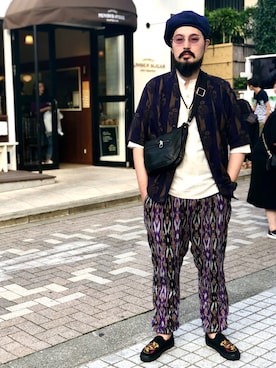 「柄×柄」｜「アイテム（ハンチング/ベレー帽）」を使った、あらたくんさん（メンズ・178cm）の秋コーディネート
