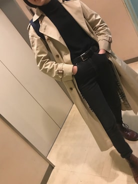「バーバリー」｜「アイテム（ノーカラージャケット）」を使った、スイさん（レディース・167cm）の冬コーディネート