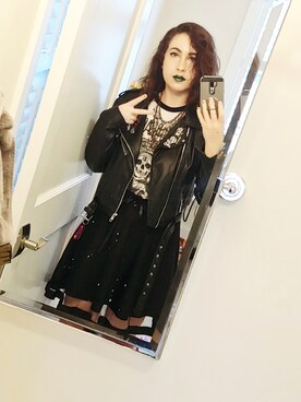 「skirt」｜「アイテム（ライダースジャケット）」を使った、Maiさん（レディース・165cm）の春コーディネート