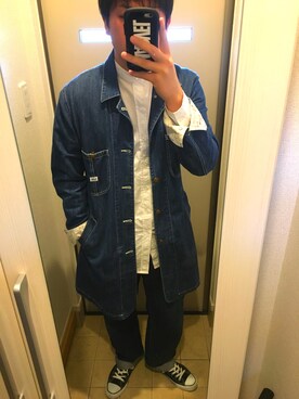 「Lee（リー）のアイテム（チェスターコート）」を使った、j さん（メンズ・172cm）の春コーディネート