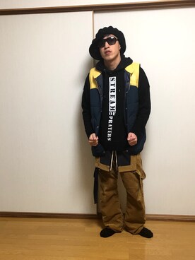 「AlexanderLeeChang（アレキサンダーリーチャン）のアイテム（サロペット/オーバーオール）」を使った、Vinnyさん（メンズ・163cm）の冬コーディネート
