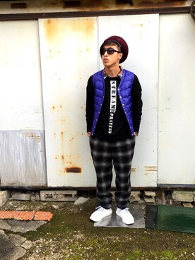 「KBF（ケイビーエフ）のアイテム（ハンチング/ベレー帽）」を使った、Vinnyさん（メンズ・163cm）の冬コーディネート