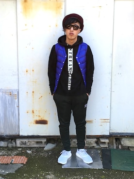 「KBF（ケイビーエフ）のアイテム（ハンチング/ベレー帽）」を使った、Vinnyさん（メンズ・163cm）の冬コーディネート