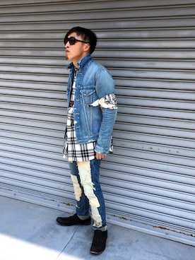 「JOURNAL STANDARD relume（ジャーナルスタンダード　レリューム）のアイテム（デニムジャケット）」を使った、Vinnyさん（メンズ・163cm）の春コーディネート
