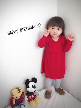 「OLD NAVY（オールドネイビー）のアイテム（ワンピース、レッド系）」を使った、punanaさん（キッズ・80cm）の冬コーディネート