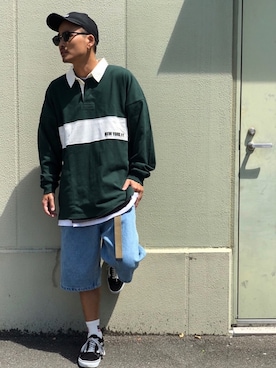 「AVIREX（アヴィレックス）のアイテム（トップス）」を使った、yo-sukeさん（メンズ・180cm）の夏コーディネート