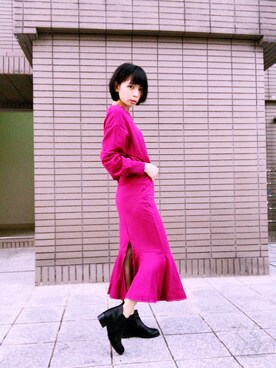 「Mimosa（ミモザ）のアイテム」を使った、Eve Chenさん（レディース・159cm）の冬コーディネート