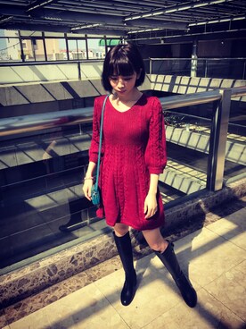 「Mimosa（ミモザ）のアイテム」を使った、Eve Chenさん（レディース・160cm）の冬コーディネート