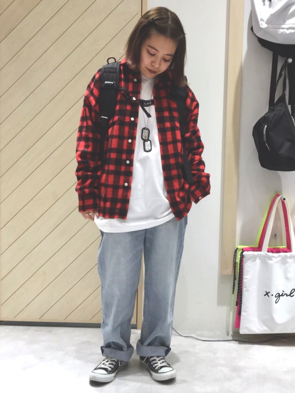 シャツ+ブラウス(長袖+七分) X-girl - SHAGGY PLAID L/S SHIRT X-girl X-girl（エックスガール）の「SHAGGY PLAID L/S SHIRT（シャツ
