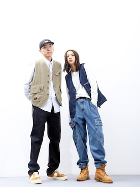 「HUF」｜「アイテム（その他アウター）」を使った、四司さん（レディース・160cm）の冬コーディネート