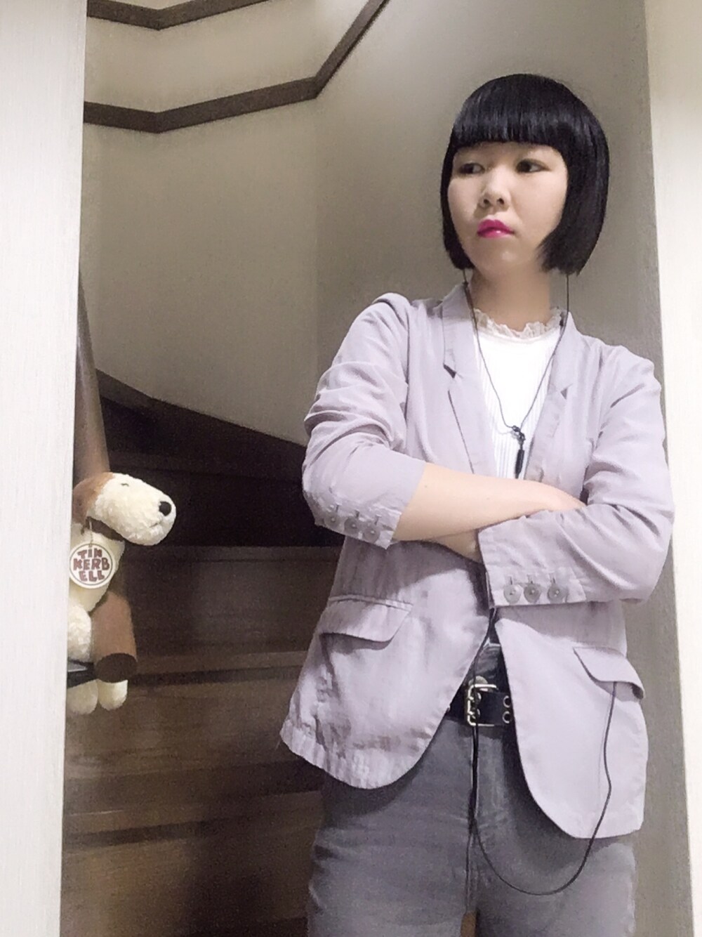 「シルバーグレー」｜「LOWRYS FARMのアイテム（テーラードジャケット、シルバー系）」を使った、Ⓜ︎🐿️ena.さん（レディース・157cm）の春コーディネートの1枚目の写真