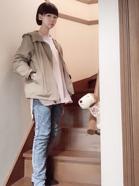 「B.L.U.E（ビーエルユーイー）のアイテム（ジャケット/アウター）」を使った、Ⓜ︎🐿️ena.さん（レディース・157cm）の秋コーディネート
