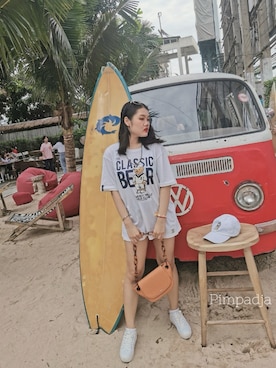 「cotton on（コットンオン）のアイテム（帽子）」を使った、pimpadjaさん（レディース・159cm）の夏コーディネート