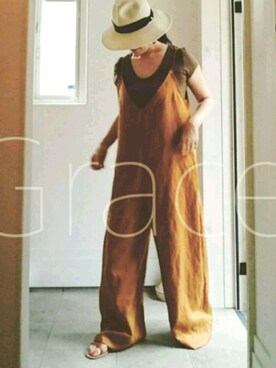 「Handmade（ハンドメイド）のアイテム（サロペット/オーバーオール）」を使った、jさん（レディース・155cm）の夏コーディネート