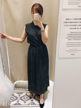 「coca（coca）（コカ）の変形ドット柄ノースリーブワンピース（ワンピース、ブラック系）」を使った、yさん（レディース・156cm）の夏コーディネート