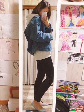 「UNIQLO（ユニクロ）のスウェットプルパーカ（長袖）（パーカー、ホワイト系）」を使った、yさん（レディース・156cm）の冬コーディネート