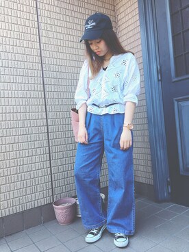 「スカラップ」｜「アイテム（キャミソール）」を使った、も か み ゆさん（レディース・152cm）の春コーディネート