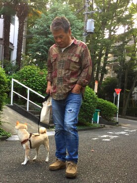 「柴犬」｜「アイテム（その他）」を使った、KGさん（メンズ・165cm）の秋コーディネート