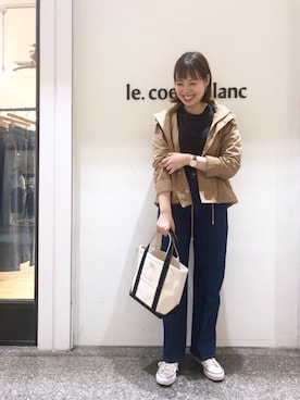 「雨」｜「アイテム（ブルゾン）」を使った、ルクールブラン名古屋セントラルパーク店スタッフさん（レディース・161cm）の秋コーディネート